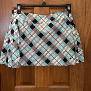 New Women's Nike Reversible Plaid Pleated Tennis Skirt Medium Preppy Aqua White